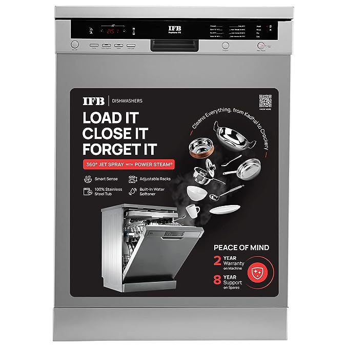 IFB 12 Place Settings Hot Water Wash Free Standing Dishwasher (Neptune VX, Dark Silver, In Built Heater with Hygienic Steam Drying, Perfect for Indian Utensils) IFB 12 Place Settings Hot Water Wash Free Standing Dishwasher (Neptune VX, Dark Silver, In Built Heater with Hygienic Steam Drying, Perfect for Indian Utensils)